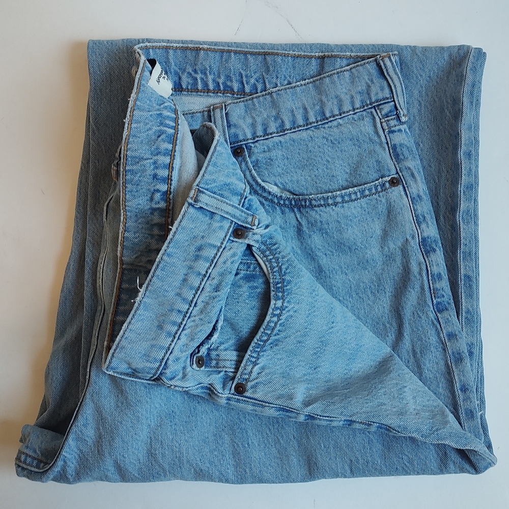 Abercrombie & Fitch The High Rise Wide Leg Jeans Raw Hem Women's Blue 35 L NWOT - Picture 8 of 16